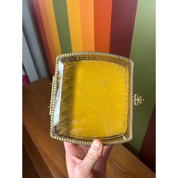 Vintage brass and glass mirrored jewellery box catch all mini Hollywood regency - Picture 5 of 9